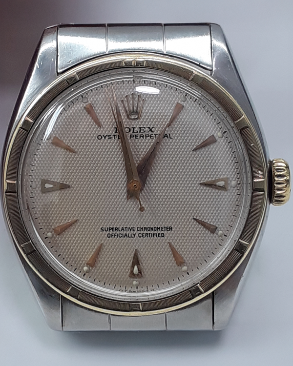 Rolex Oyster Perpetual 34MM Silver "Honeycomb" Dial Oyster Bracelet (6085)