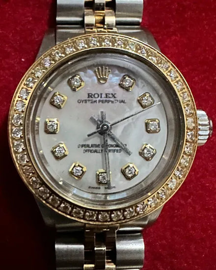 Rolex Oyster Perpetual 24MM Aftermarket Mother of Pearl Dial Aftermarket Two-Tone Jubilee Bracelet (6718)