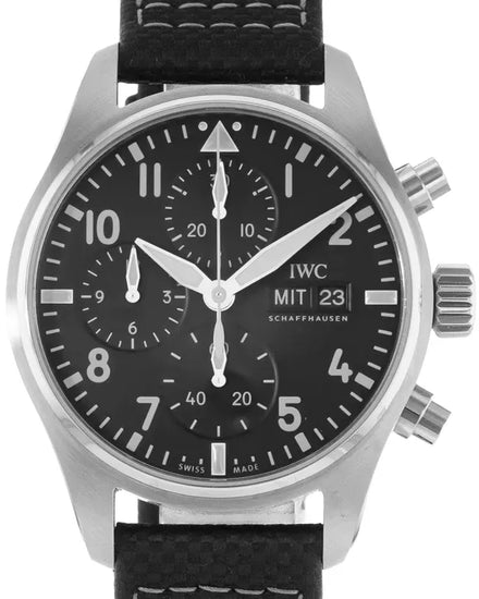 2021 IWC Schaffhausen Pilot Chronograph 41MM Black Dial Leather Strap (IW388105)