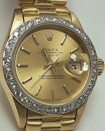 Rolex Lady-Datejust 26MM Champagne Dial Yellow Gold President Bracelet (69178)