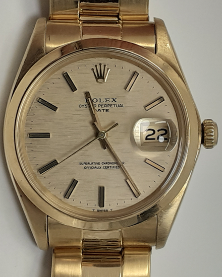 Rolex Oyster Perpetual 34MM "Mosaic Motif" White Dial Yellow Gold Oyster Bracelet (1500)
