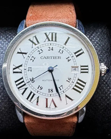 Cartier Ronde de Cartier 42MM White Dial Aftermarket Leather Strap (3802)