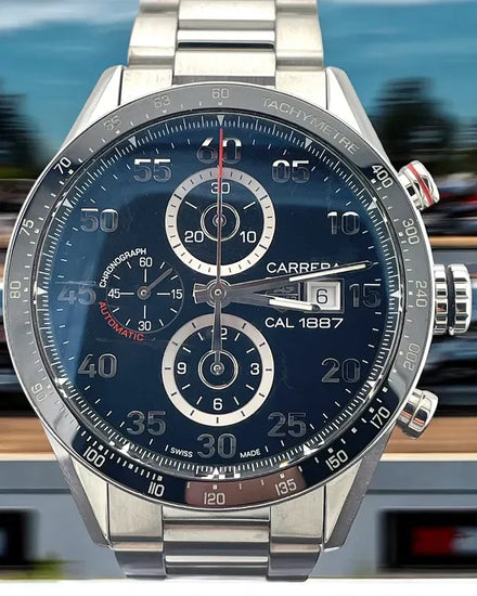 2015 Tag Heuer Carrera Chronograph Calibre 1887 43MM Black Dial Steel Bracelet (CAR2A10.BA0799)