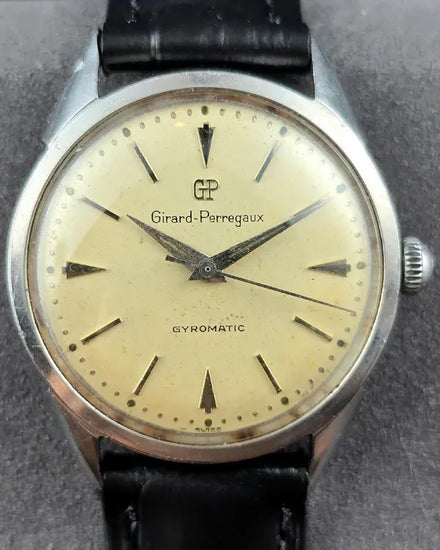 No Reserve - Girard Perregaux Vintage 1960 Gyromatic 34MM White Dial Aftermarket Leather Strap (B-1852)