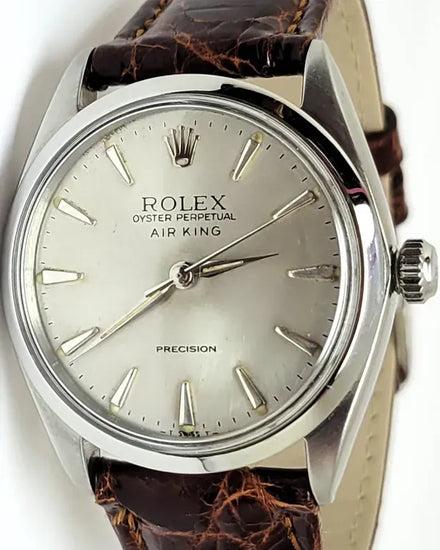1963 (970k Serial) Rolex Air-King 34MM Silver Dial Aftermarket Leather Strap (5500)