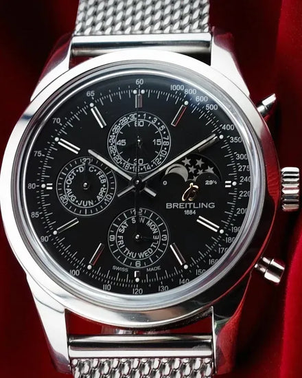 Breitling Transocean Chronograph 1461 43MM Black Dial Steel Bracelet (A19310)
