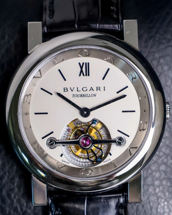 Bvlgari Bvlgari Platinum Tourbillon 40MM White Dial Leather Strap (AT40PLTB)