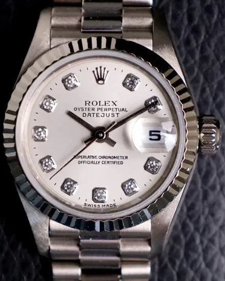 Rolex Lady-Datejust 26MM Silver Dial White Gold President Bracelet (69179)