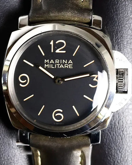 2016 Panerai Luminor 1950 Marina Militare 47MM Black Dial Leather Strap (PAM00673)