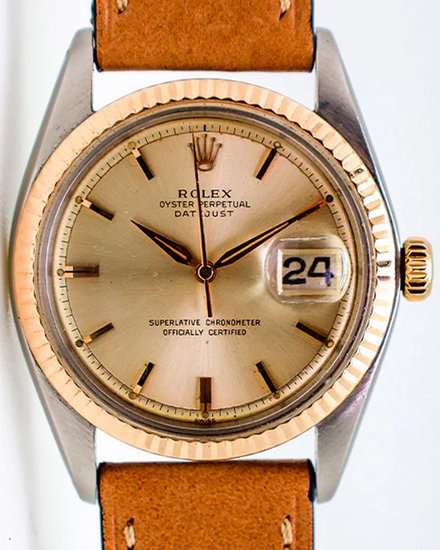 Rare Rolex Datejust 36MM Silver "Radium" Dial Aftermarket Leather Strap (1601)