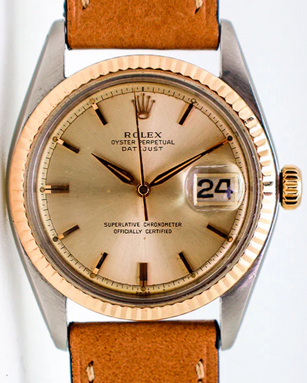 Rare Rolex Datejust 36MM Silver "Radium" Dial Aftermarket Leather Strap (1601)