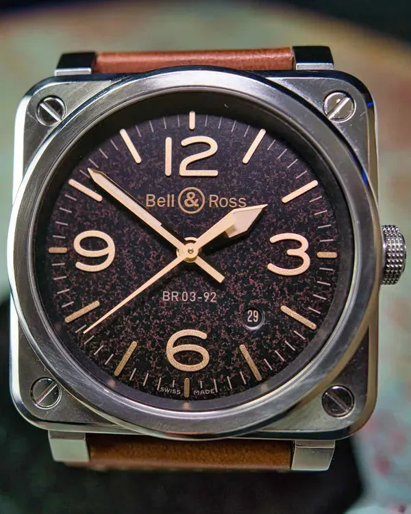 Bell & Ross BR 03 92 Golden Heritage 42MM Black Dial Leather Strap (BR0392-GH-ST/SCA)