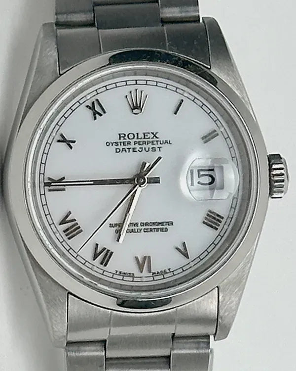 1995 (W Serial) Rolex Datejust 36MM White Dial Oyster Bracelet (16200)