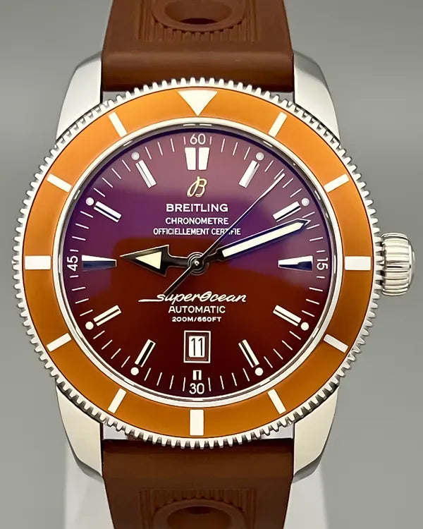 No Reserve - 2014 Breitling Superocean Heritage 46MM Orange Dial Rubber Strap (A17320)