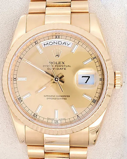 2011 Rolex Day-Date 36MM Champagne Dial President Yellow Gold Bracelet (118238)