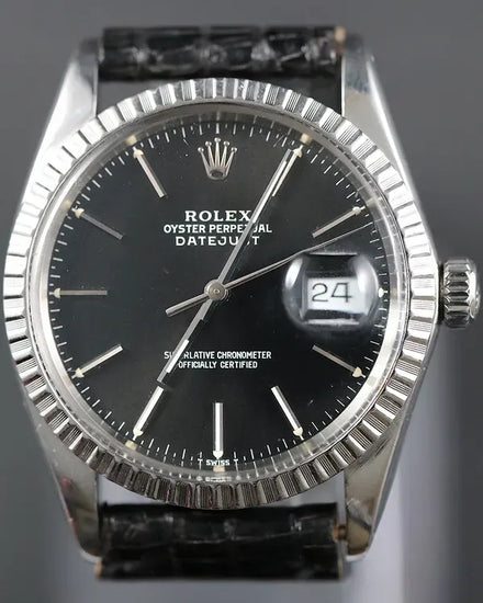 1984 (8.2 Mill. Serial) Rolex Datejust 36MM Black Dial Leather Strap (16030)