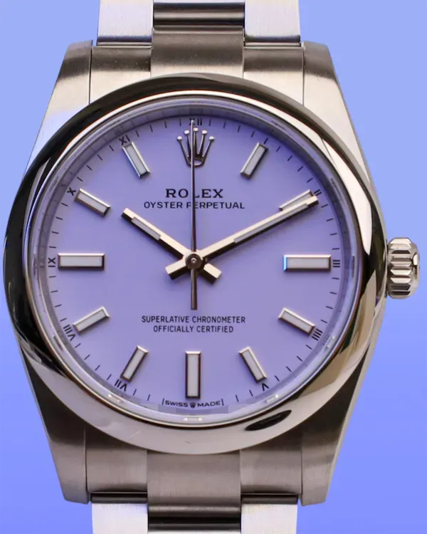 2025 Rolex Oyster Perpetual 34MM Lavender Dial Oyster Bracelet (124200)