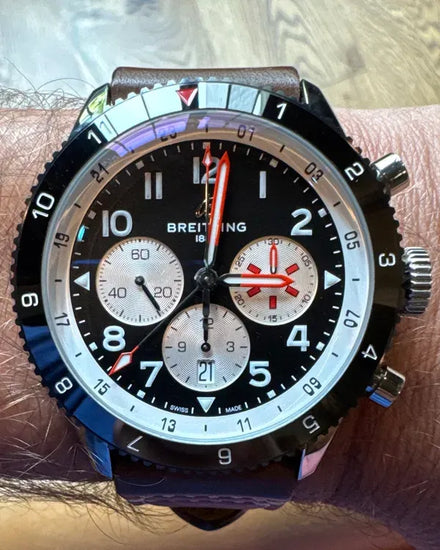 2022 Breitling Super AVI B04 Chronograph GMT Mosquito 46MM Black Dial Leather Strap (YB0445)