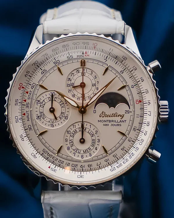 Breitling Montbrillant 41MM Silver Dial Aftermarket Leather Strap (A19030)