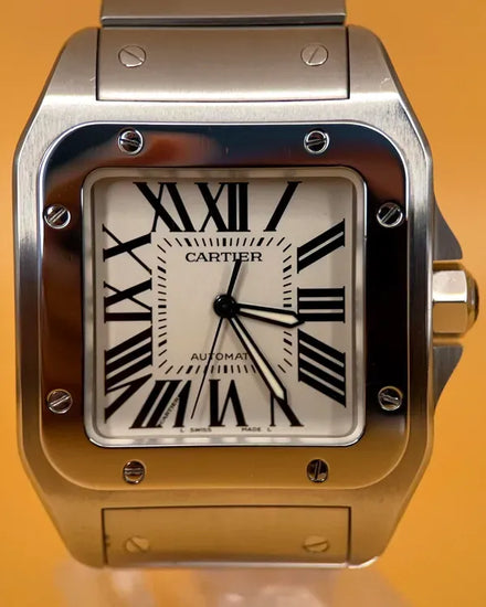 Cartier Santos 100 De Cartier XL 38MM White Dial Steel Bracelet (W200737G)