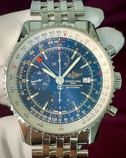 Breitling Navitimer Chronograph GMT 46MM Blue Dial Steel Bracelet (A24322)