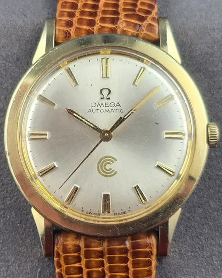 No Reserve - Omega Vintage "Continental Can Co." 34MM Silver Dial Aftermarket Leather Strap (L6298)