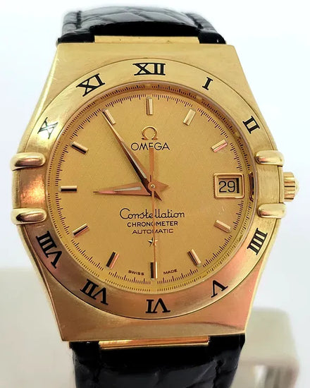 Omega Constellation 18K Gold 36MM Champagne Dial Aftermarket Leather Strap (368.1201)