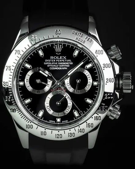 2012 Rolex Cosmograph Daytona 40MM Black Dial Aftermarket Rubber Strap (116520)