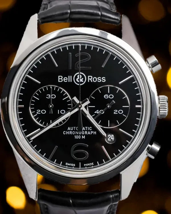 Bell & Ross BR 126 Vintage Chronograph 41MM Black Dial Leather Strap (BR126-94-SP)