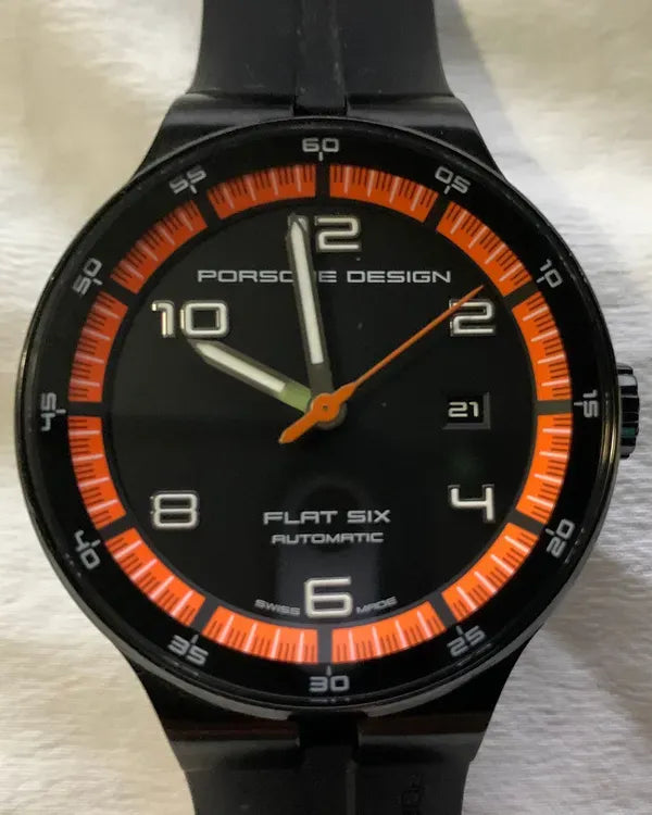 Porsche Design Flat Six 44MM Black Dial Rubber Strap (P.635043441254)