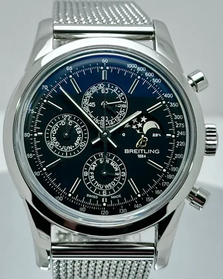 Breitling Transocean Chronograph 1461 43MM Black Dial Steel Bracelet (A19310)