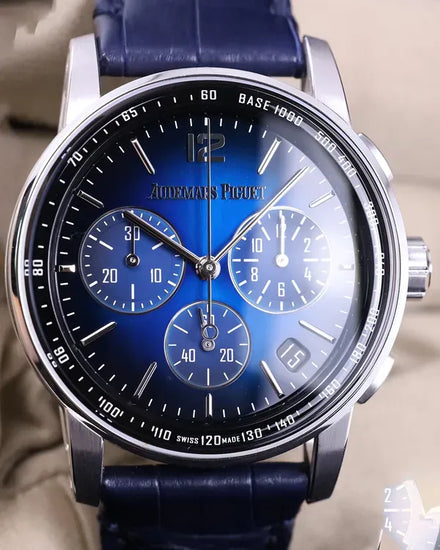 2022 Audemars Piguet Code 11.59 Chronograph 41MM Blue Dial Leather Strap (26393BC.OO.A002KB.01)
