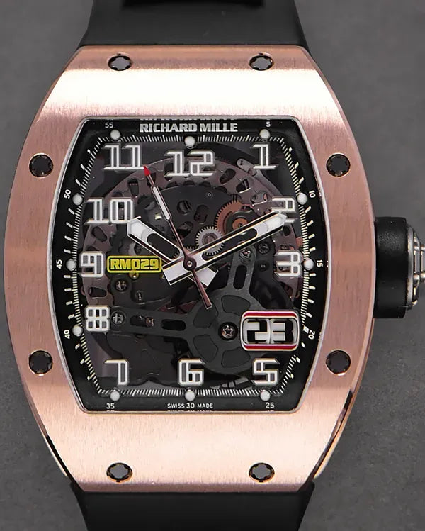 2016 Richard Mille RM 029 RG Big Date 39.7MM Skeleton Dial Rubber Strap (RM029)