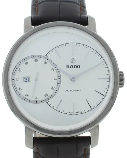 Rado DiaMaster Grande Seconde 43MM White Dial Leather Strap (R14129106)
