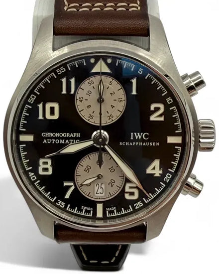 IWC Schaffhausen Pilot Spitfire Chronograph “Antoine de Saint Exupéry” 43MM Brown Dial Leather Strap (IW387806)