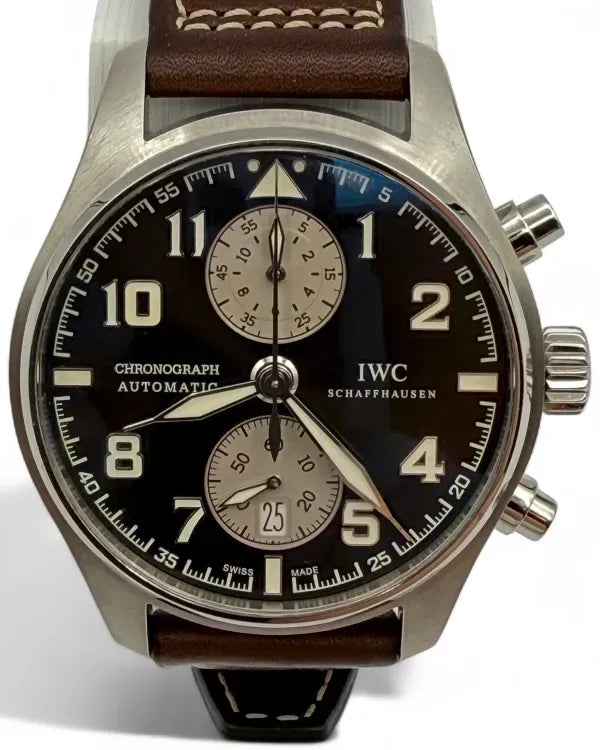 IWC Schaffhausen Pilot Spitfire Chronograph “Antoine de Saint Exupéry” 43MM Brown Dial Leather Strap (IW387806)