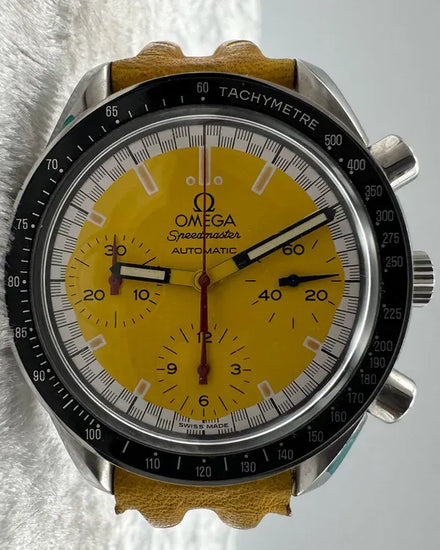 Omega Speedmaster Reduced "Michael Schumacher" 39MM Yellow Dial Leather Strap (3510.12.00)