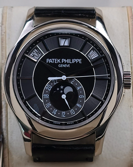 2012 Discontinued Patek Philippe Annual Calendar 40MM Black/Grey Dial Leather Strap (5205G-010)