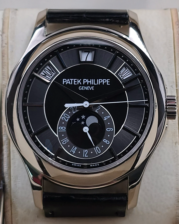 2012 Discontinued Patek Philippe Annual Calendar 40MM Black/Grey Dial Leather Strap (5205G-010)
