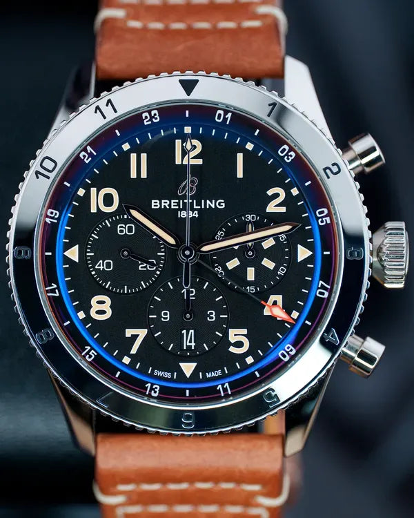 Breitling Super Avi B04 Chronograph GMT P-51 Mustang 46MM Black Dial Leather Strap (AB04453A1B1X1)
