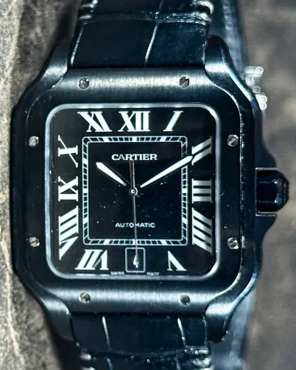 2023 Cartier Santos De Cartier 39.8MM Black Dial Leather Strap (WSSA0039)