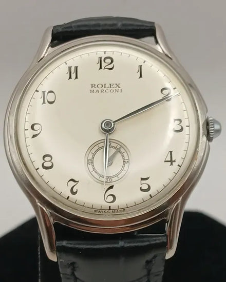Rolex Marconi 34.5MM White Dial Aftermarket Leather Strap (5385)