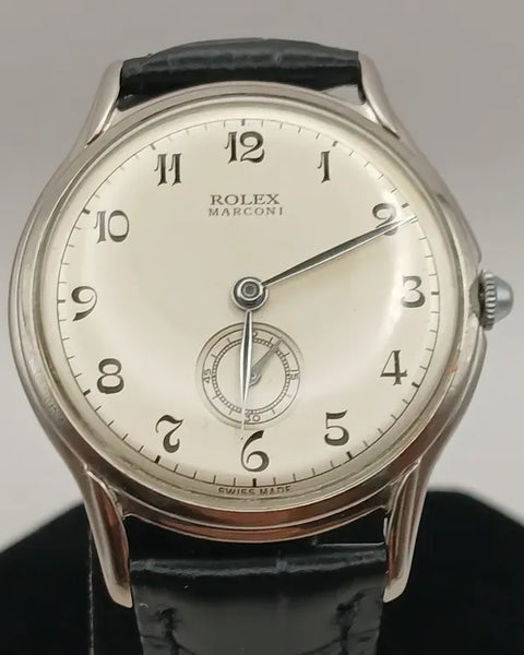 Rolex Marconi 34.5MM White Dial Aftermarket Leather Strap (5385