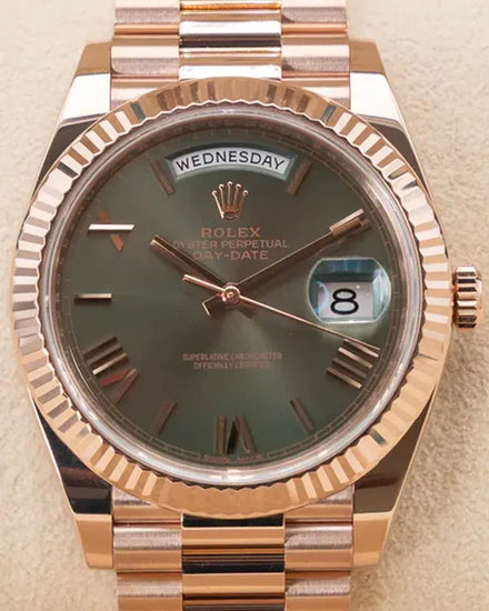 2017 Rolex Day-Date 40MM Green Dial Rose Gold President Bracelet (228235)