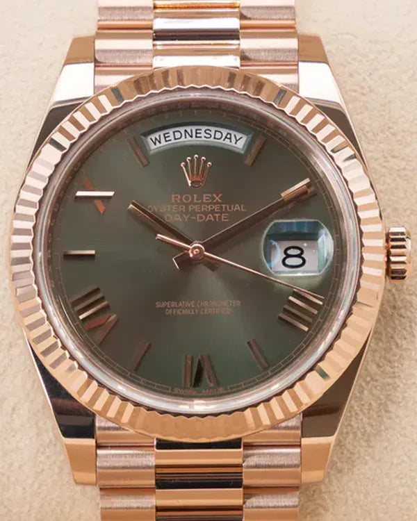 2017 Rolex Day-Date 40MM Green Dial Rose Gold President Bracelet (228235)
