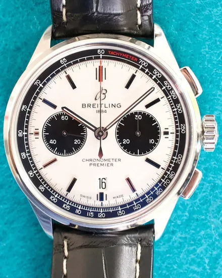 2021 Breitling Premier B01 Chronograph "Panda" 42MM White Dial Leather Strap (AB0118221G1P2)
