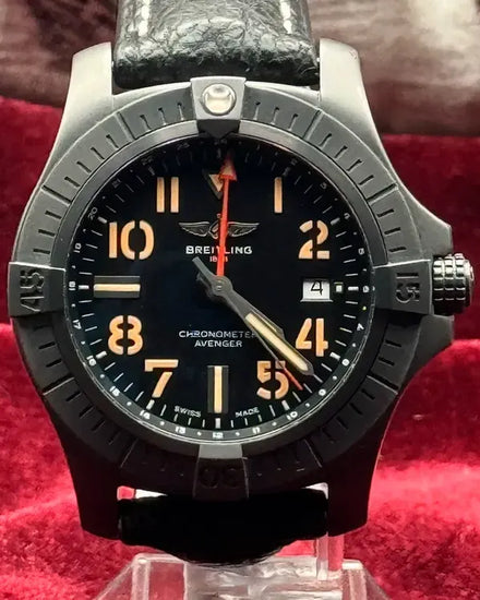 Breitling Avenger GMT Night Mission 45MM Black Dial Aftermarket Leather Strap (V32395)