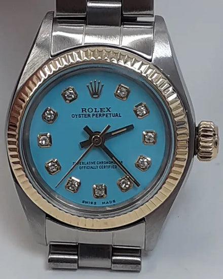 Rolex Oyster Perpetual 26MM Aftermarket Blue Dial Two-Tone Jubilee Bracelet (6719)