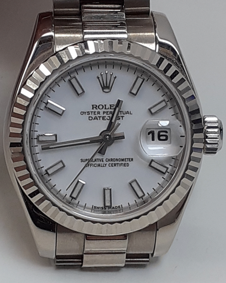 Rolex Lady-Datejust 26MM White Dial White Gold President Bracelet (179179)