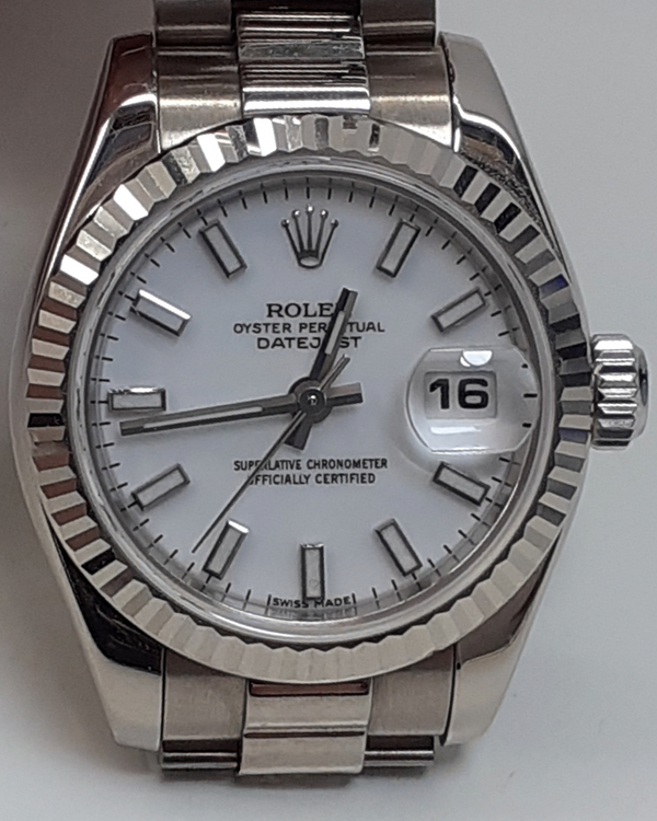Rolex Lady-Datejust 26MM White Dial White Gold President Bracelet (179179)